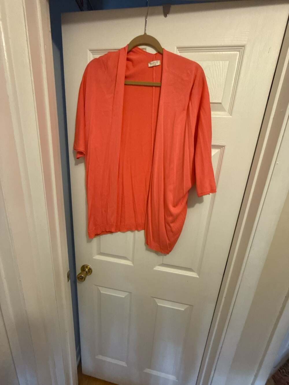 Suzy D London 3/4 Sleeve Cocoon Wrap Cardigan Coral